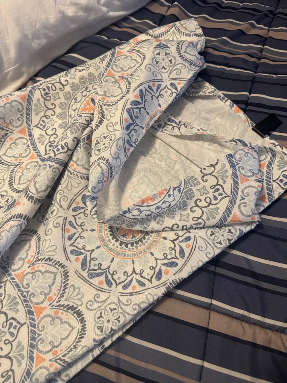 Paisley Printed Table cloth in White, Blue & Orange